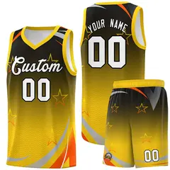Black Gold Gradient Star Graffiti Pattern Basketball Jersey