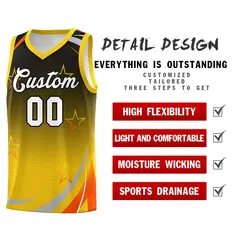 Black Gold Gradient Star Graffiti Pattern Basketball Jersey 4