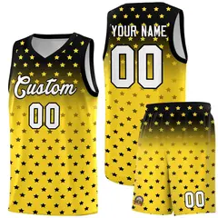 Black Gold Gradient Star Pattern Basketball Jersey Sets