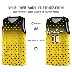Black Gold Gradient Star Pattern Basketball Jersey Sets 3