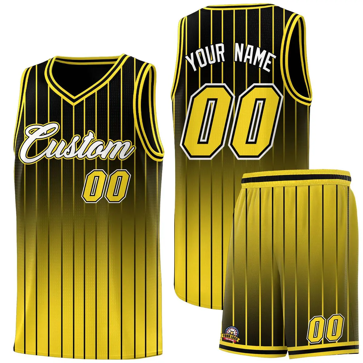 Black Gold Gradient Stripe Fashion Basketball Jersey