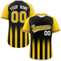 Black Gold Gradient Thick Stripe Raglan Baseball Jersey