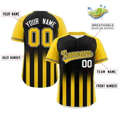 Black Gold Gradient Thick Stripe Raglan Baseball Jersey 2