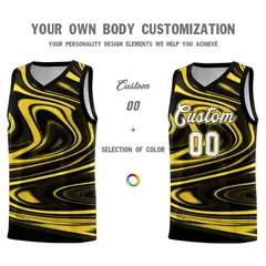 Black Gold Graffiti Fluids Basketball Uniform Jersey Sets 3
