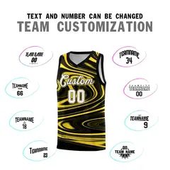 Black Gold Graffiti Fluids Basketball Uniform Jersey Sets 4