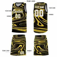 Black Gold Graffiti Fluids Basketball Uniform Jersey Sets 5