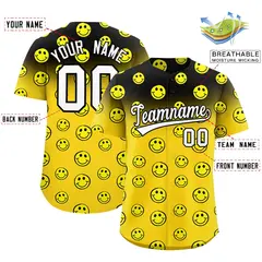 Black Gold Graffiti Gradient Smile Baseball Jersey 2