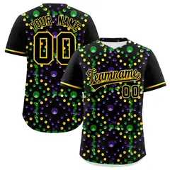 Black Gold Graffiti Mardi Gras Authentic Baseball Jersey