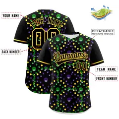 Black Gold Graffiti Mardi Gras Authentic Baseball Jersey 3