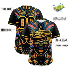 Black Gold Graffiti Mardi Gras Authentic Baseball Jersey 3