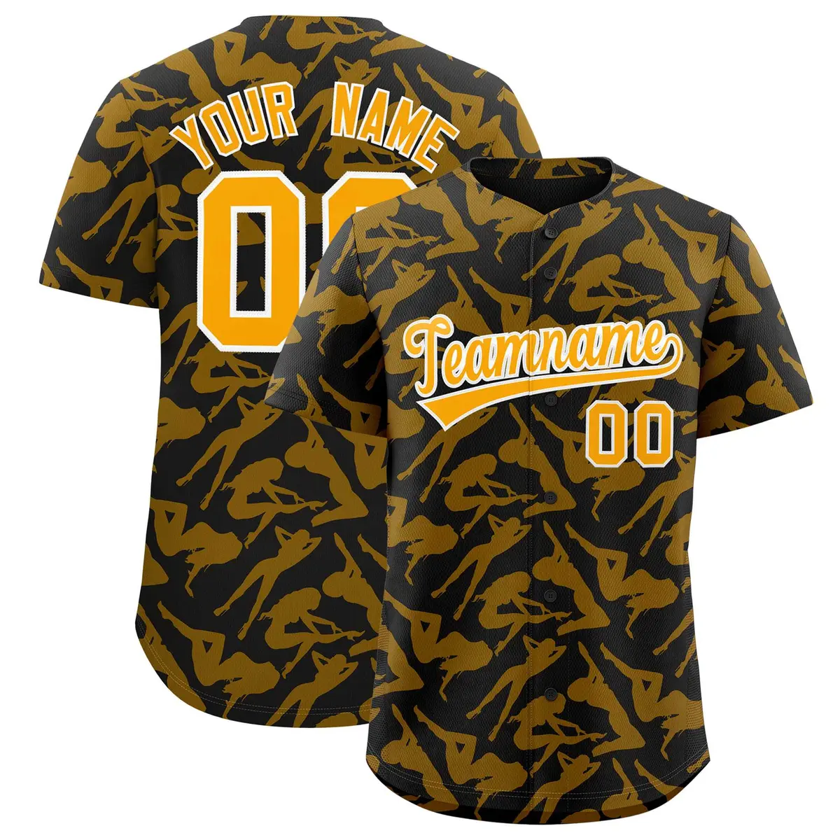 Black Gold Graffiti Pattern Baseball Jersey