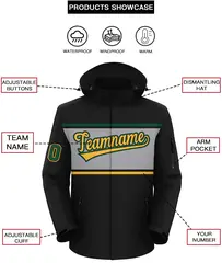 Black Gold-Gray Color Block Hooded Outdoor Waterproof Jacket 2