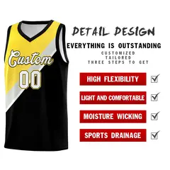 Black Gold Gray Diagonal Stripes Color Block Basketball Jersey 2