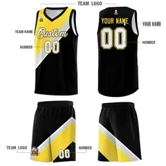 Black Gold Gray Diagonal Stripes Color Block Basketball Jersey 5