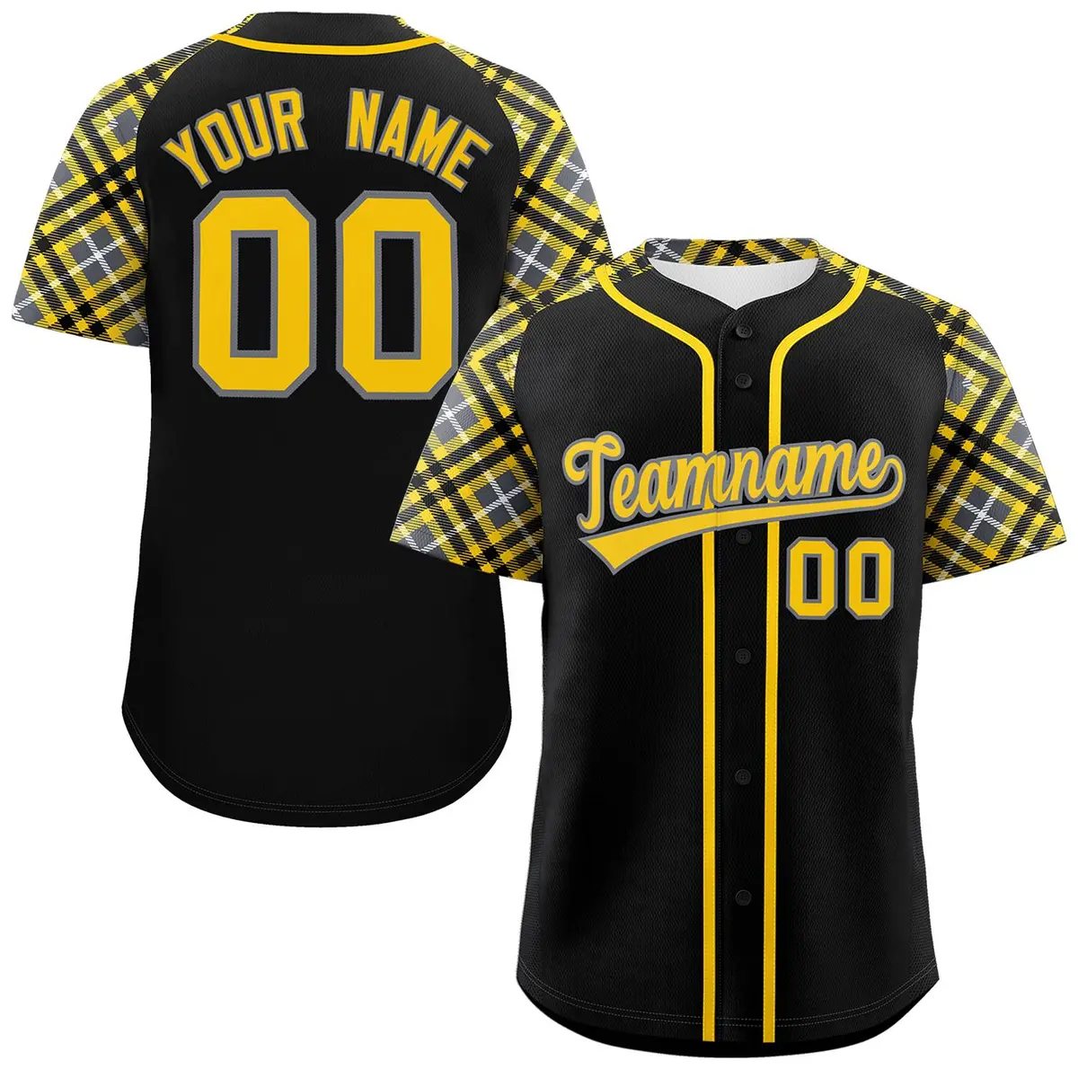 Black Gold Gray Raglan Sleeves Authentic Baseball Jersey
