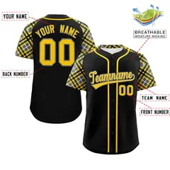 Black Gold Gray Raglan Sleeves Authentic Baseball Jersey 2