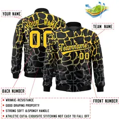Black Gold-Gray Spotted Full-Zip Letterman Bomber Jacket 2