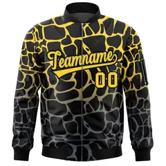 Black Gold-Gray Spotted Full-Zip Letterman Bomber Jacket 3