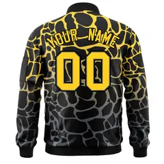Black Gold-Gray Spotted Full-Zip Letterman Bomber Jacket 4