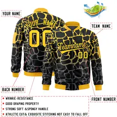Black Gold-Gray Spotted Full-Zip Letterman Bomber Jacket 2