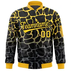Black Gold-Gray Spotted Full-Zip Letterman Bomber Jacket 3