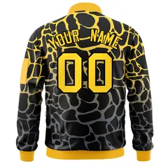 Black Gold-Gray Spotted Full-Zip Letterman Bomber Jacket 4