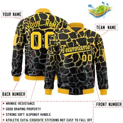 Black Gold-Gray Spotted Full-Zip Letterman Bomber Jacket 2