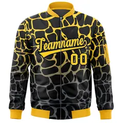 Black Gold-Gray Spotted Full-Zip Letterman Bomber Jacket 3