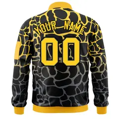 Black Gold-Gray Spotted Full-Zip Letterman Bomber Jacket 4