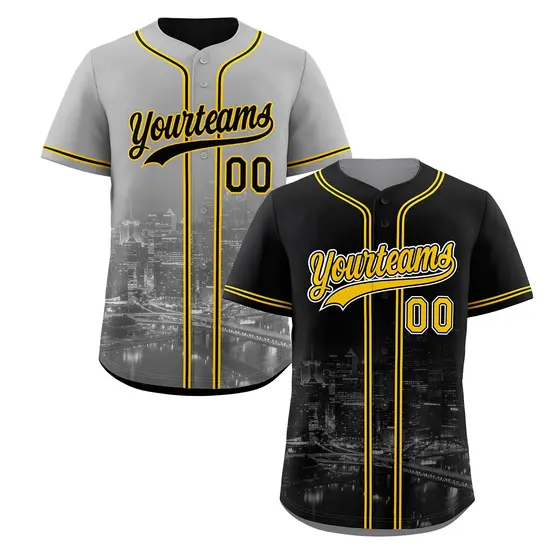 Black Gold Grey Reversible City Skyline Graffiti Baseball Jersey