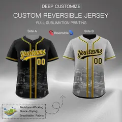 Black Gold Grey Reversible City Skyline Graffiti Baseball Jersey 2