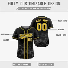 Black Gold Grey Reversible City Skyline Graffiti Baseball Jersey 3
