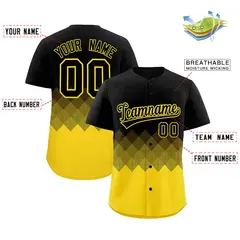 Black Gold Grid Blur Pattern Authentic Baseball Jersey 2