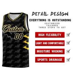Black Gold Halloween Bat Pattern Basketball Jersey 2