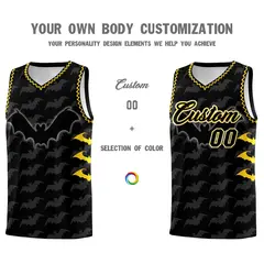 Black Gold Halloween Bat Pattern Basketball Jersey 3