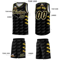 Black Gold Halloween Bat Pattern Basketball Jersey 5
