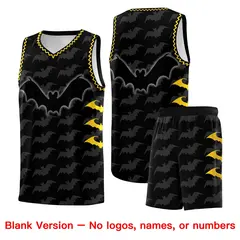 Black Gold Halloween Bat Pattern Basketball Jersey 7