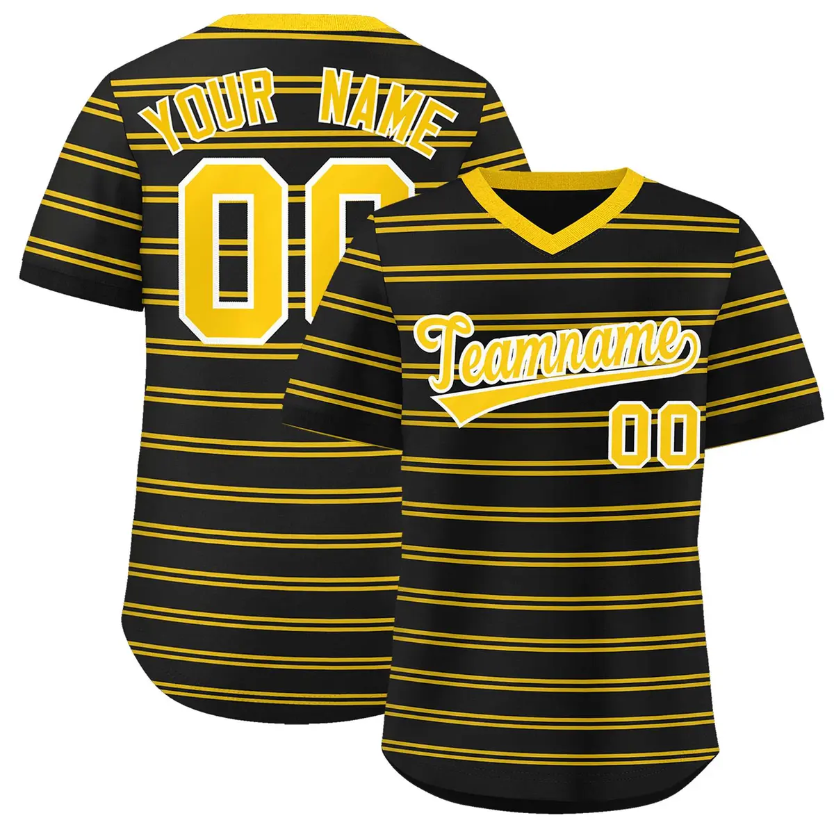 Black Gold Horizontal Stripe Pullover Baseball Jersey
