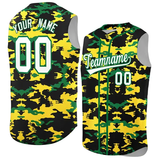 Black Gold Kelly Green Camo Sleeveless Baseball Jersey