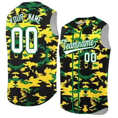 Black Gold Kelly Green Camo Sleeveless Baseball Jersey 1