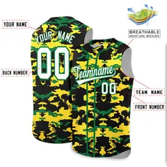 Black Gold Kelly Green Camo Sleeveless Baseball Jersey 2