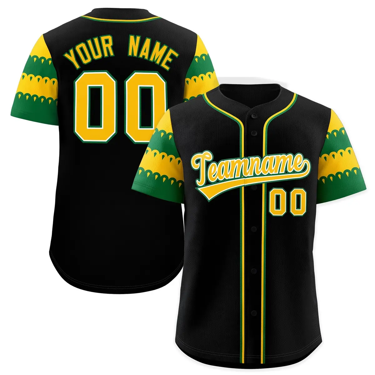 Black Gold Kelly Green Flag Lace Sleeve Baseball Jersey