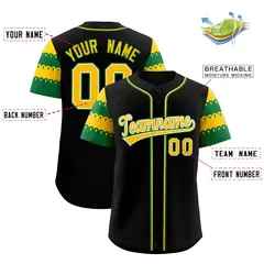 Black Gold Kelly Green Flag Lace Sleeve Baseball Jersey 2