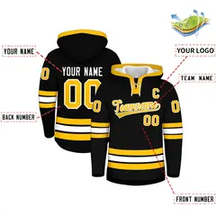Black Gold Lace-Up Neck Hockey Hoodie Classic Style 2