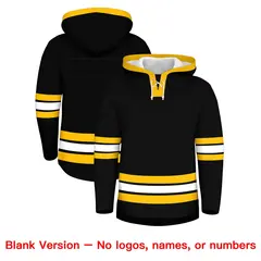 Black Gold Lace-Up Neck Hockey Hoodie Classic Style 7
