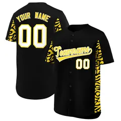 Black Gold Leopard Graffiti Side Design Baseball Jersey 1