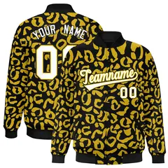 Black Gold Leopard Graffiti Varsity Letterman Baseball Jacket 1