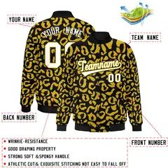 Black Gold Leopard Graffiti Varsity Letterman Baseball Jacket 2