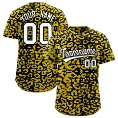 Black Gold Leopard Print Baseball Jersey