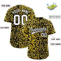 Black Gold Leopard Print Baseball Jersey 2